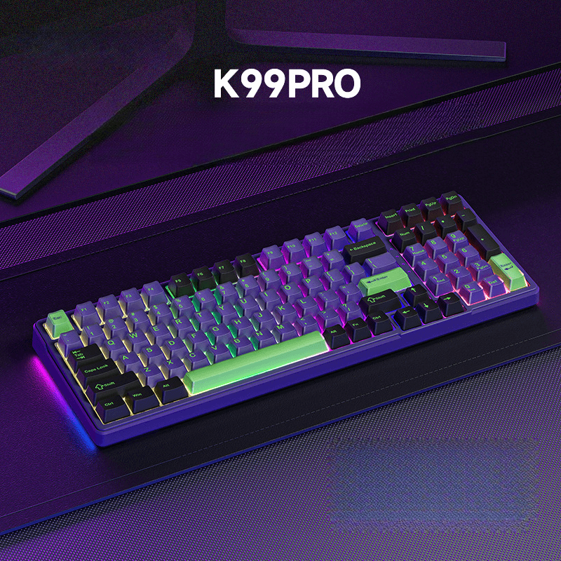 K99 Pro Mechanical Gaming E-sports Wireless 2.4G Bluetooth Three-mode Semi-transparent Keycap RGB Customizable Keyboard