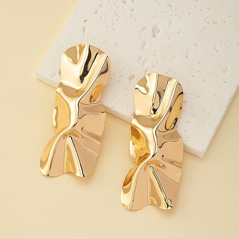 European And American Cross-Border Jewelry Wrinkled Metal Geometric Irregular Exaggerated Minimalist Style High-End