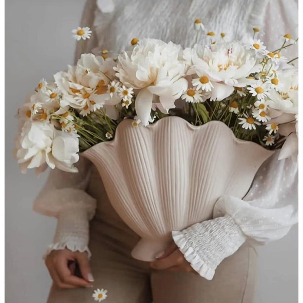 Flower Arrangement High-end Creative Cross-border Retro Ins Style High Appearance Shell Ceramic Vase Ornament