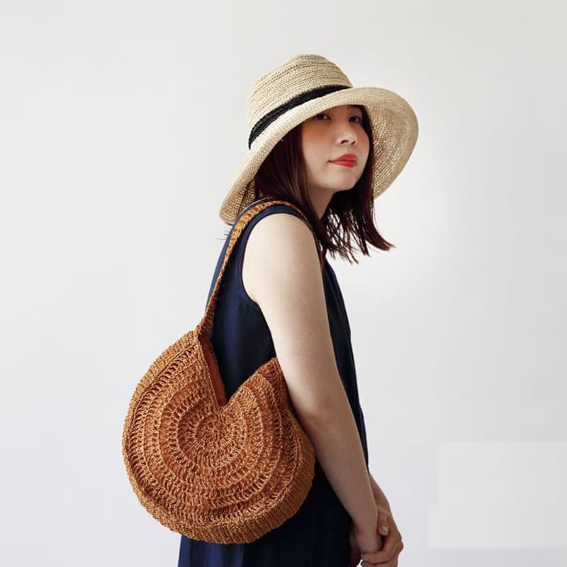 New Straw Bag Large Capacity Straw Bag Woven Bag Single Shoulder Handbag Round Women's Bag Holiday Beach Bag