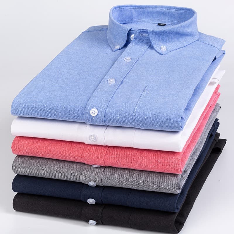 Men's Clothing Pure Black Cotton Oxford Shirt Solid Blue Casual White Shirt Solid Color Long Sleeve Slim Fit Thin Style Shirt