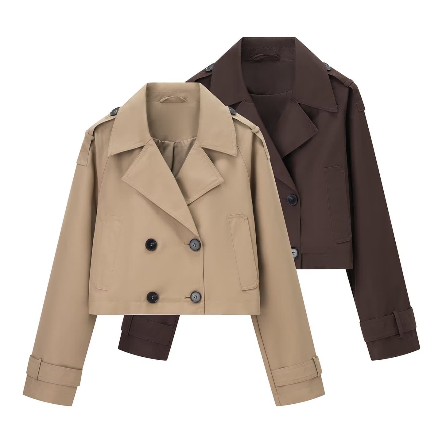 "Trendy Oversized Short Trench Coat For Women – Lightweight Polyester Blend, Casual Chic With Belted Waist & Double Breasted Design"​