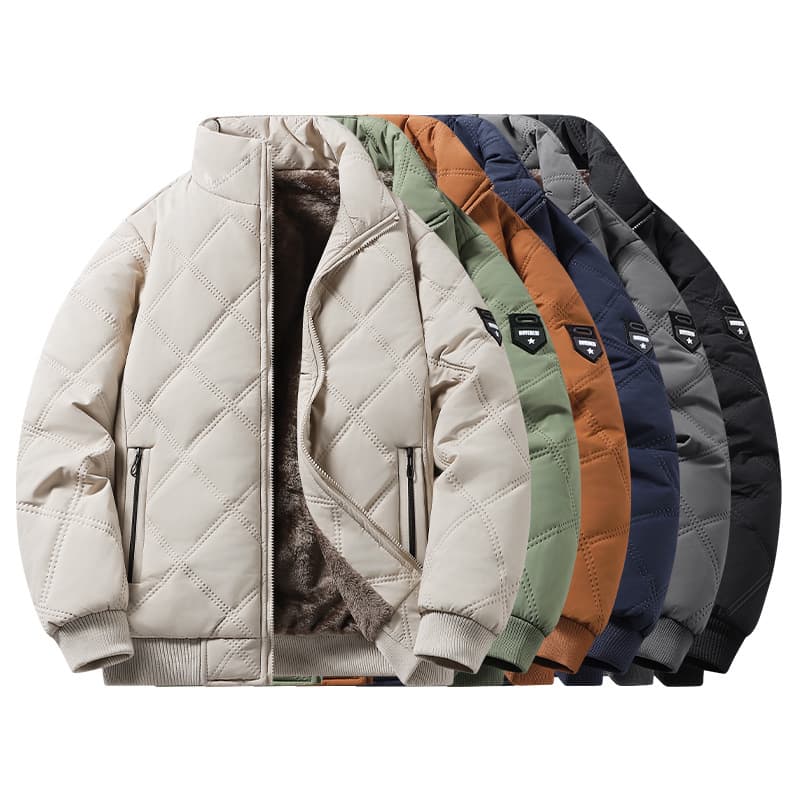 ​​Men’s Winter Fleece-Lined Jacket – Thickened Cotton Padding, Stand Collar Windproof Coat (Casual Outerwear, Relaxed Fit, Cold-Weather Essential)​​