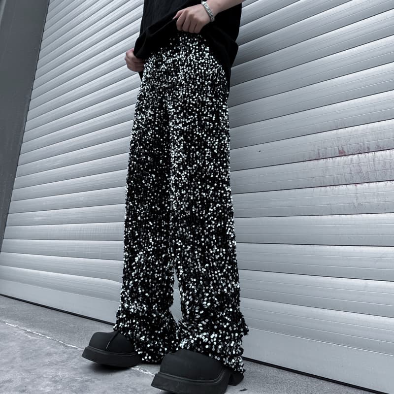 Men's Clothing New spring and autumn style youth performance costumes sequined casual pants brand loose lace up pants straight harem trousers