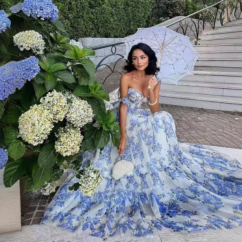 Women's Clothing 2024 new spring and summer off-the-shoulder fashionable organza fairy-like long temperament evening dress dress
