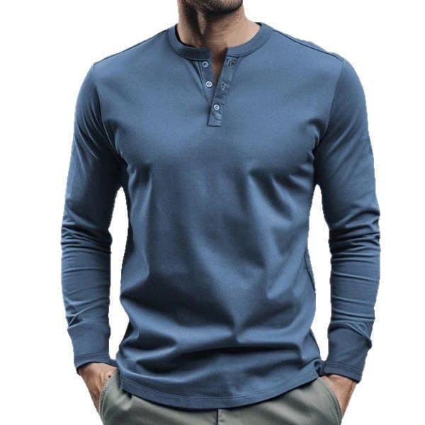 Men's Clothing Autumn And Winter Long Sleeve T Shirt Twill Henry Collar Fashion Casual Solid Color Bottoming Shirt