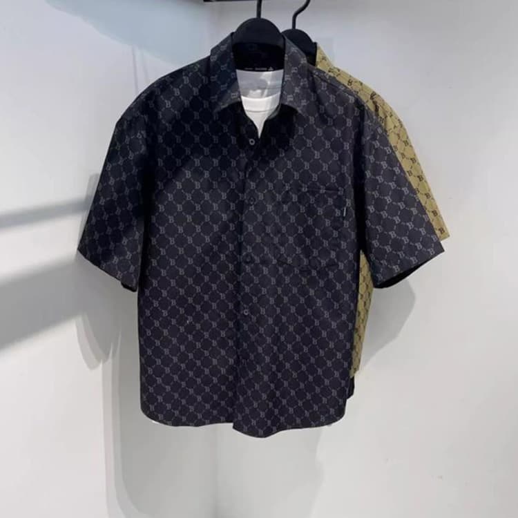 Men's Clothing Short Sleeved Shirt Trendy Plaid Letter Printing Workwear Jacket