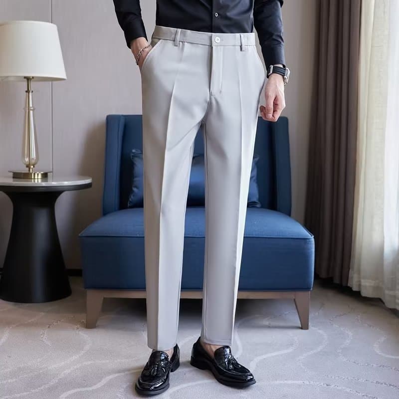 Men's Clothing Men's Stretch Dress Pants Slim Fit Straight Leg Formal Office Trousers Elastic Waist Comfortable Business Casual Chinos For Men