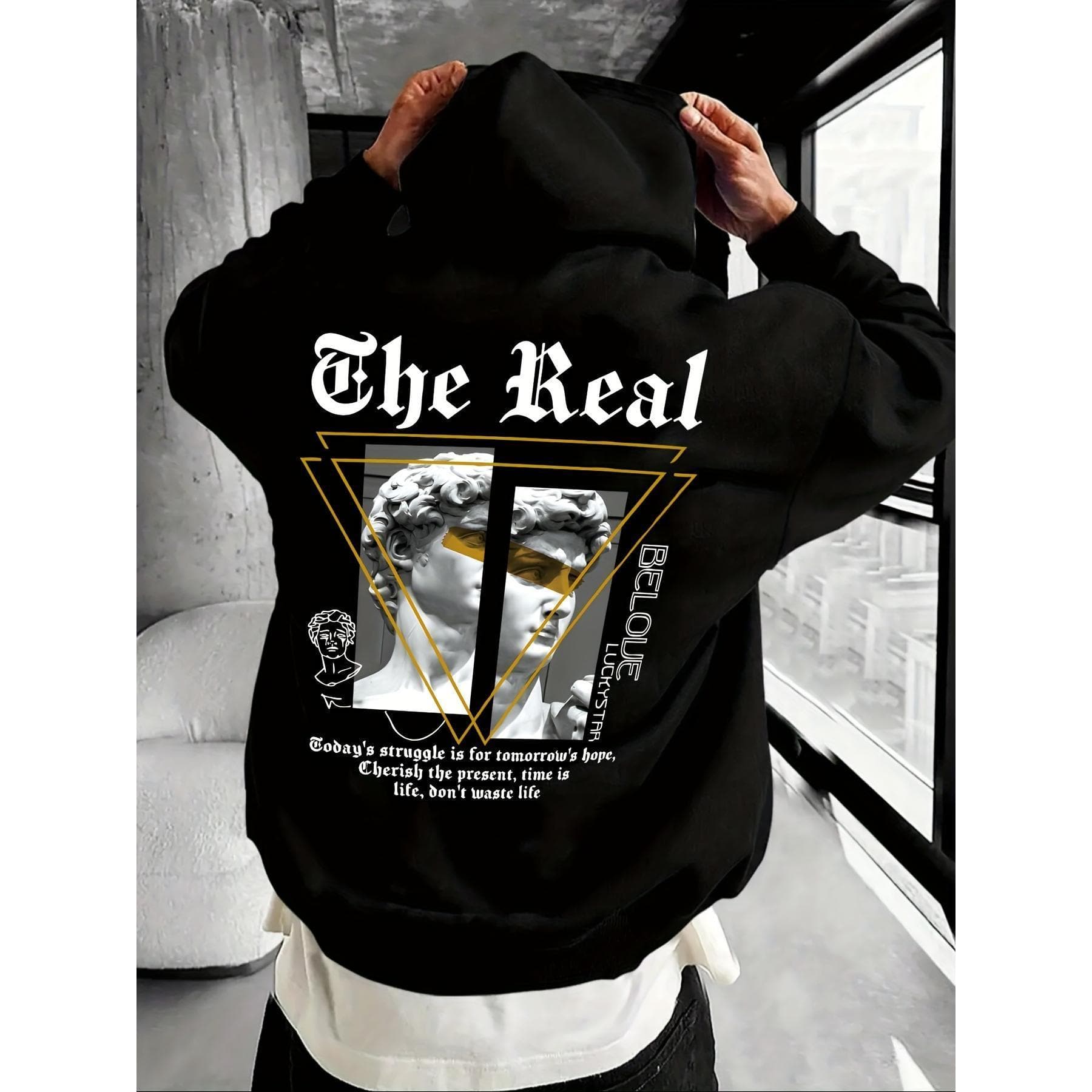 260g 1 Pcs Herren Kapuzenpullover Aus French Terry Mit Buchstaben- Und Porträtprint, Weit Geschnittener Pullover Mit Kängurutasche, Unelastischer