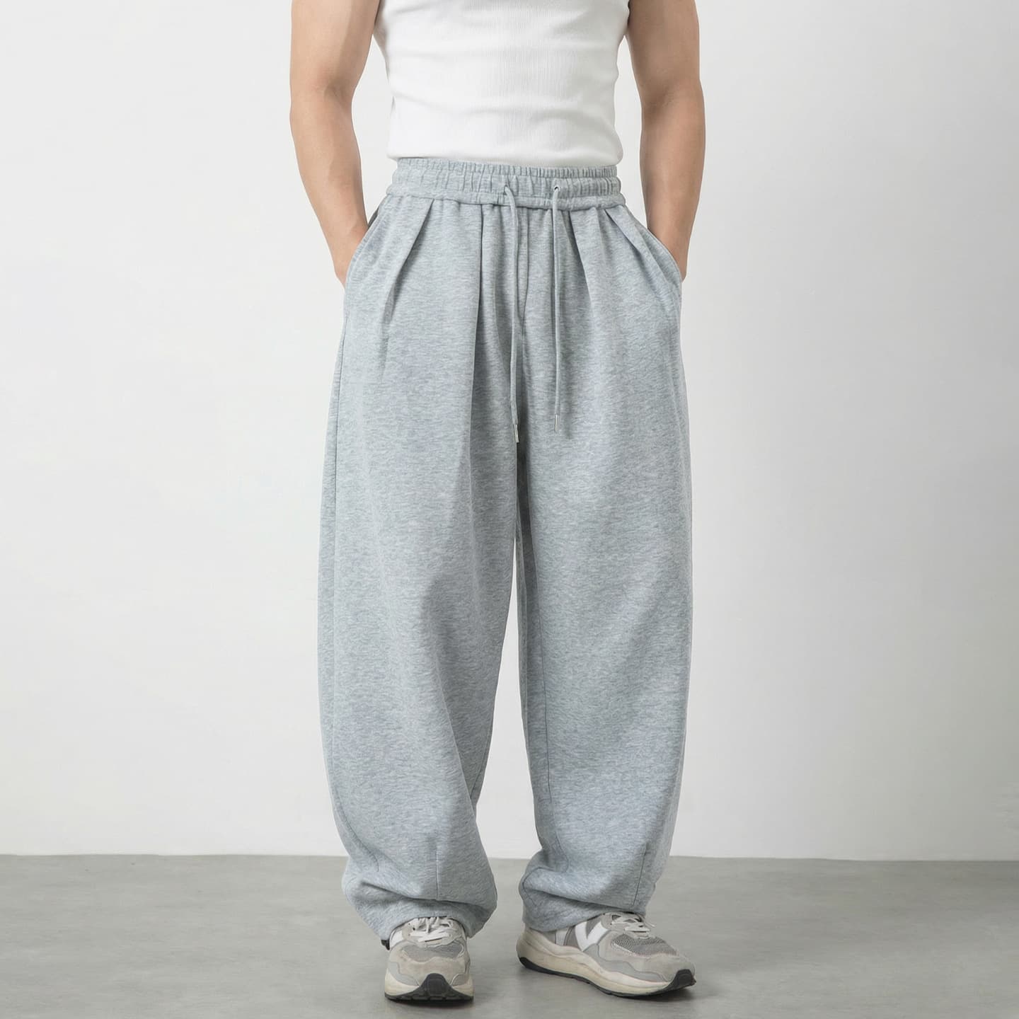 Men's American Style Casual Pleated Pants Spring Baggy Loose Fitting Long Adjustable Hem Trendy Wide Leg Sweatpants