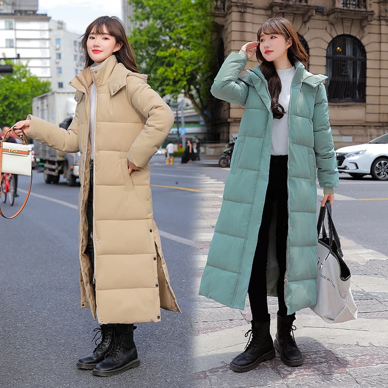Women's Long Hooded Puffer Coat - Oversized Thickened Winter Jacket With Zip Closure, Korean Style Warm Outerwear For Extreme Cold