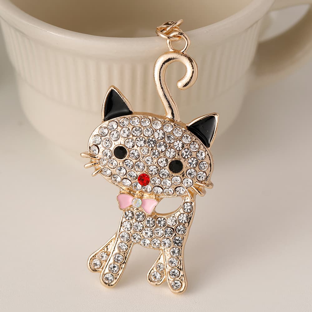 Cartoon Creative Diamond-encrusted Metal Cute Kitten Car Keychain Animal Bag Pendant Small Gift