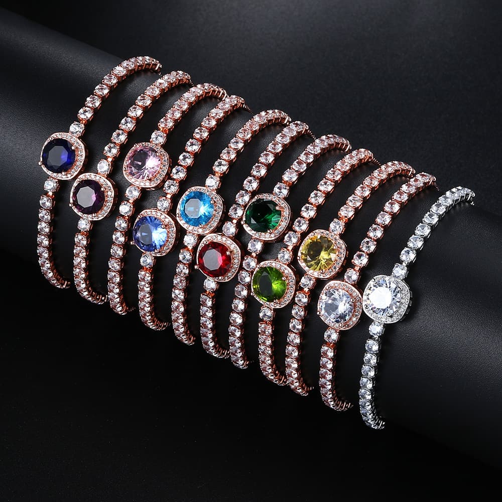 Women’S Jewelry Set Fashion Full Zircon Birthstone Bracelet Female Adjustable Light Luxury Colorful Sugar Cube Hand Jewelry