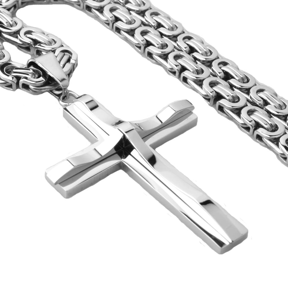 Hot Sales Hot Selling Cross Necklaces Crucifix Pendant & Necklace For Men Vintage Stainless Steel Men 6mm Byzantine Chain