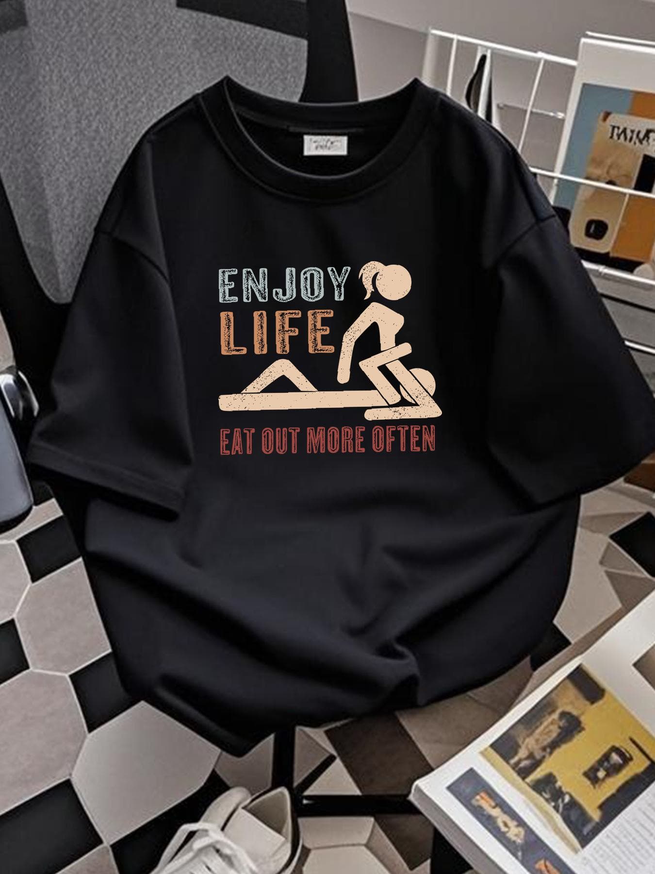 Enjoy Life Eat Out More Often T Shirt Size S 5XL Versatile Breathable Comfortable Designer Clothes Slightly Homme Soft Stretched Casual Streetwear