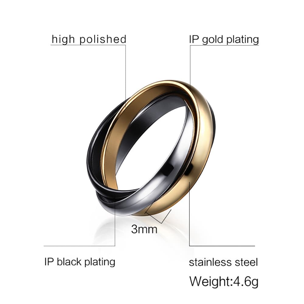 Fashion Classic 3 Rounds Ring Sets Women Stainless Steel Wedding Engagement Female Finger Jewelry