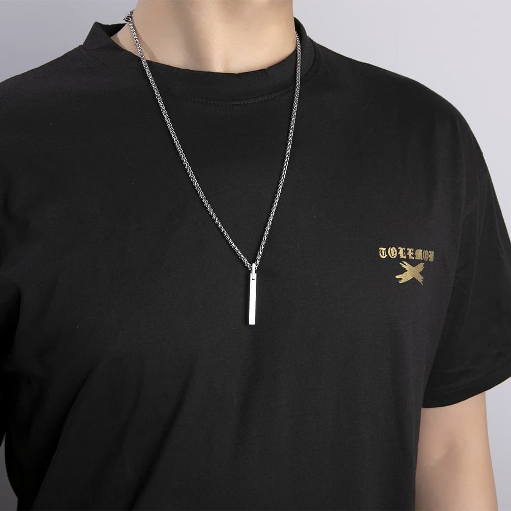 Simple trendy brand men's temperament literary style tungsten steel pendant hip hop light luxury tungsten gold necklace