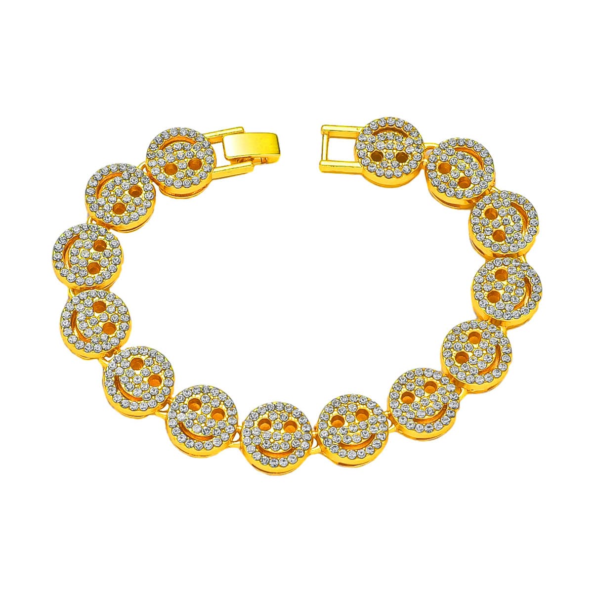 New Hip-Hop Full Diamond Smiley Face Bracelet European And American Trendy Cool Nightclub Disco Men's Jewelry