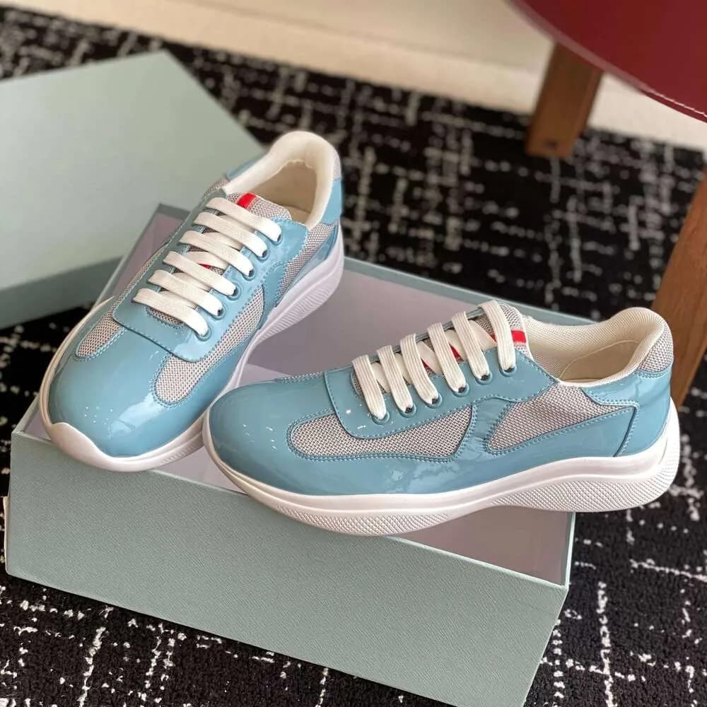 Baskets décontractées en cuir verni et respirant en maille véritable Americas Cup pour hommes et femmes de marque P