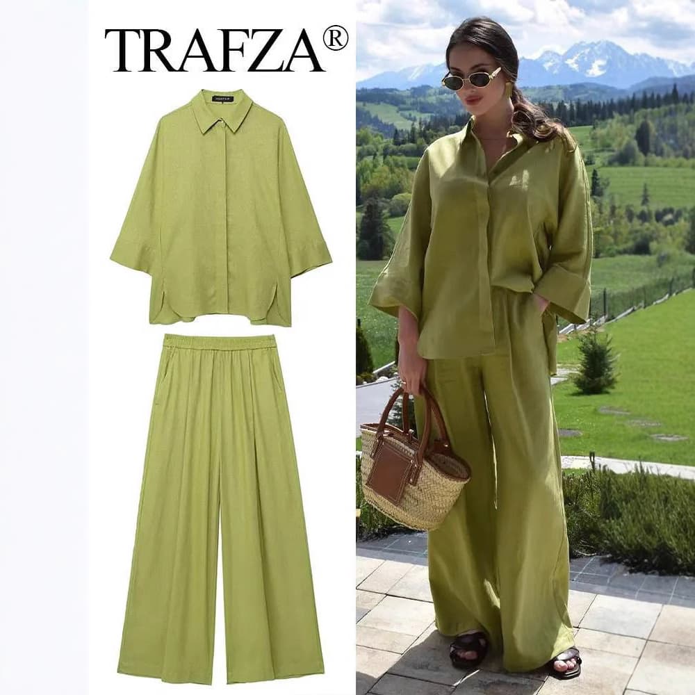Women's Clothing Spring New Loose Shirt Wide Leg Pants Casual Suit