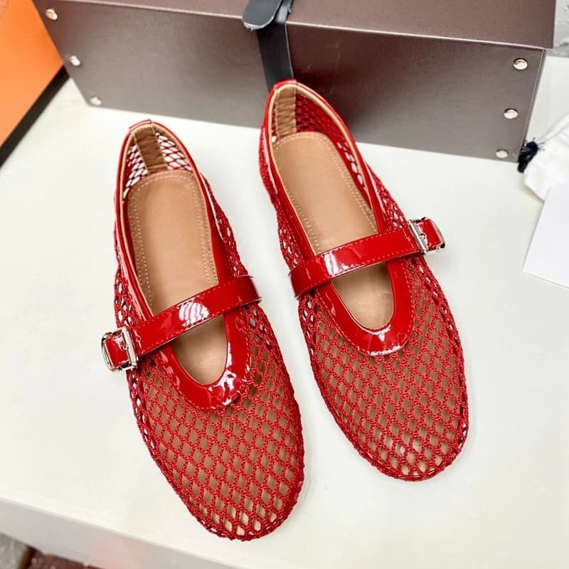 2025 New Fishing Net Hollowed Out Ballet Dance For Women Button Button, Worn With A Flat Mesh Surface, Mary Jane Single