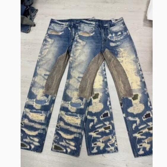 Jeans droits brodés et écussons pour hommes - Denim