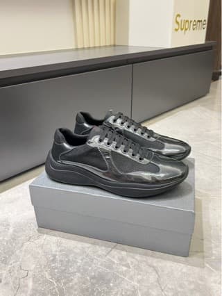Chaussures de sport décontractées authentiques pour hommes de marque P, style coupe de l'Amérique, en cuir verni brillant, style couple
