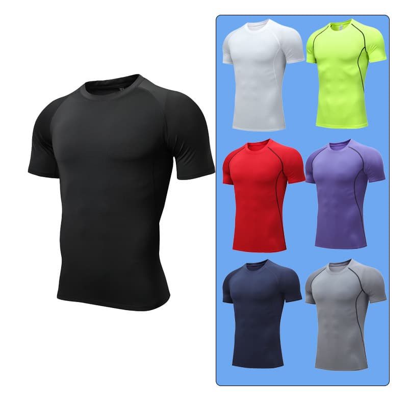 ​​Men's Quick-Dry Compression T-Shirt For Basketball, Running & Gym - Breathable Stretch Fit Round Neck Sportswear (Black, White, Navy, Gray)​​
