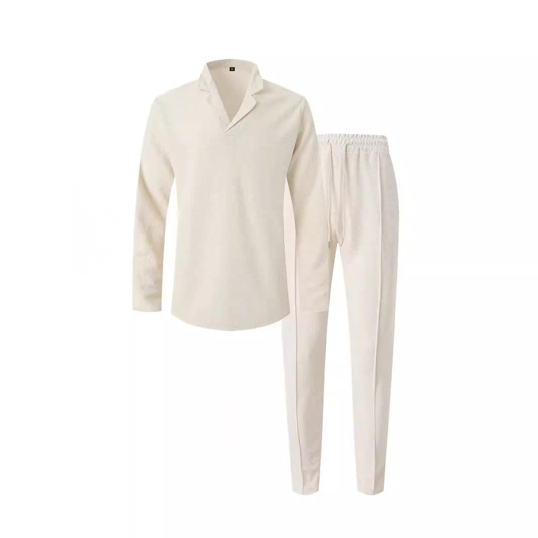 Men's Waffle-Knit Suit - Solid Color Lounge Set | Long Sleeve & Pants