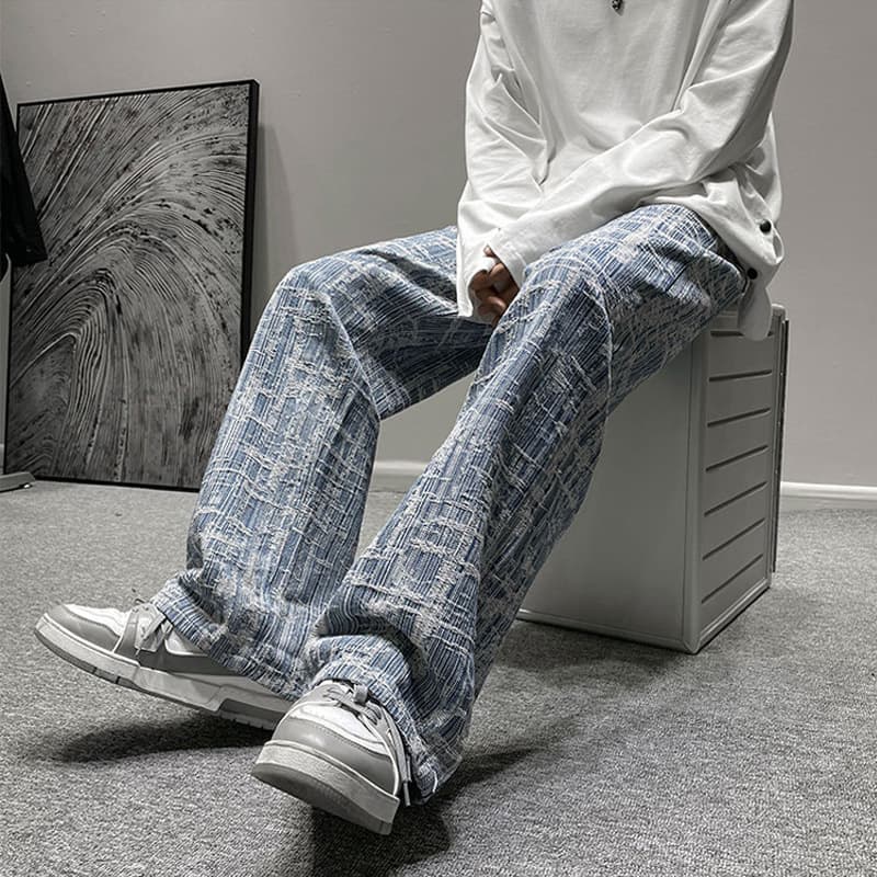 Men's Clothing Straight Jeans Men's Autumn Trend Hip Hop All Match Wide Leg Pants Ins Loose Large Size Design Pants