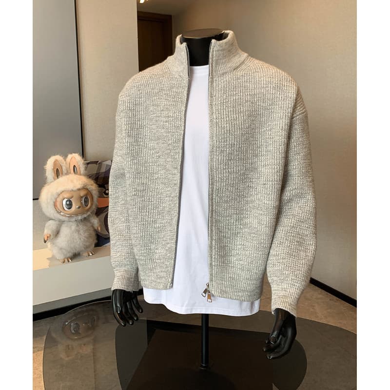 Pull homme épais à col montant et double fermeture éclair, couleur unie, automne, tendance, maille haut de gamme, marque Cleanfit