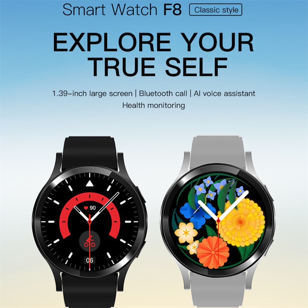 New F8 smartwatch AI voice assistant heart rate, oxygen, blood prsure monitoring, step counting, multiple sports