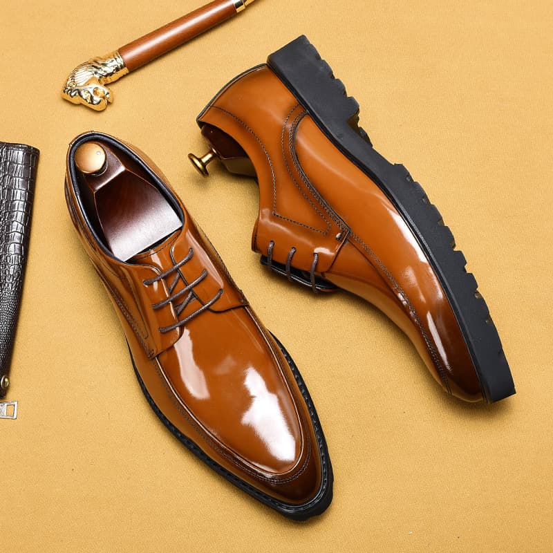 Bright Leather Shoes Leather Business Casual Shoes Pointed Thick Sole Increase