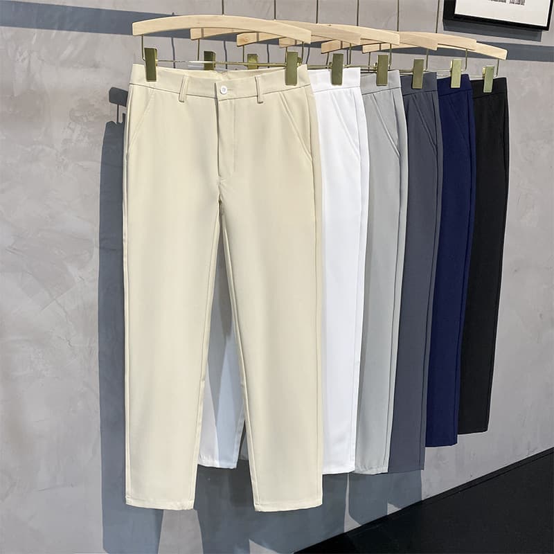 ​Men's Chino Pants For Short Men Stretch Comfortable Business Casual Trousers With Belt Skinny Ankle Length Dress Pants For Office Daily Wear​​