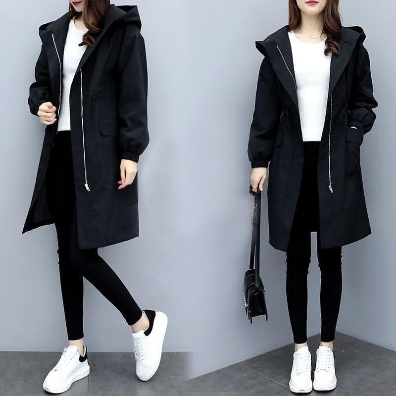 Women's Thickened Fleece-Lined Hooded Trench Coat, Long Loose Fit Casual Windbreaker, Warm Winter Jacket For Students & Office Wear
