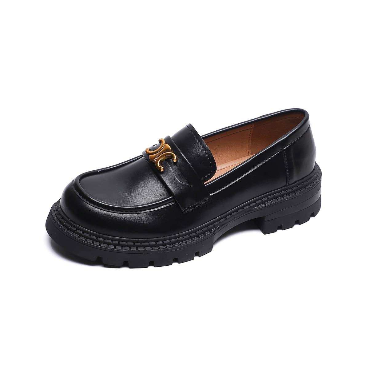 Mocassins à semelles épaisses pour femmes Un pas sur l'Arc de Triomphe Chaussures rétro en cuir de petite taille Chaussures simples de style brita