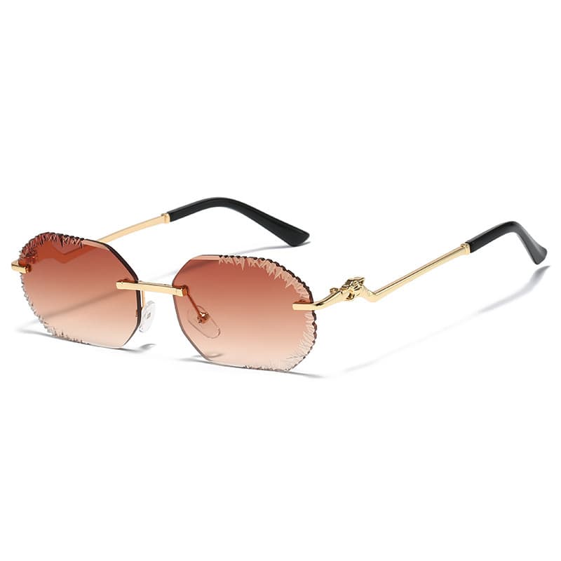 Luxury Leopard Head Sunglasses Frameless Chamfered Personalized Gradient Small Frame Glasses For Men