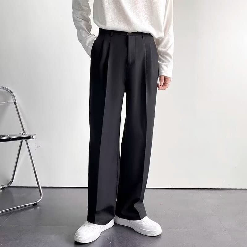 Pantalons noirs drapés de luxe légers et haut de gamme pour hommes, pantalons longs amples, droits et larges
