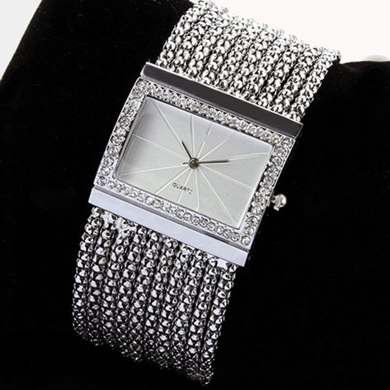 Yamaler New Fashion Quartz Women's Sier Tone Band Rhinestone Bangle Bracelet Watch