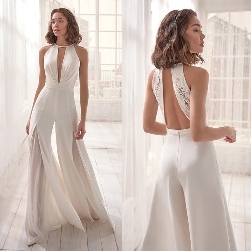 Women's new sexy deep V-hanger led jumpsuit casual pants
