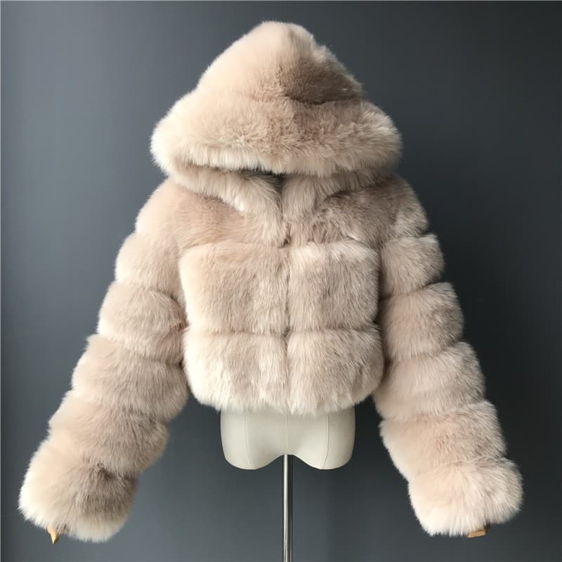Faux Fur Hooded Jacket – Short Cropped, Leather Trim, Streetwear Coat For Women (S-4XL)
