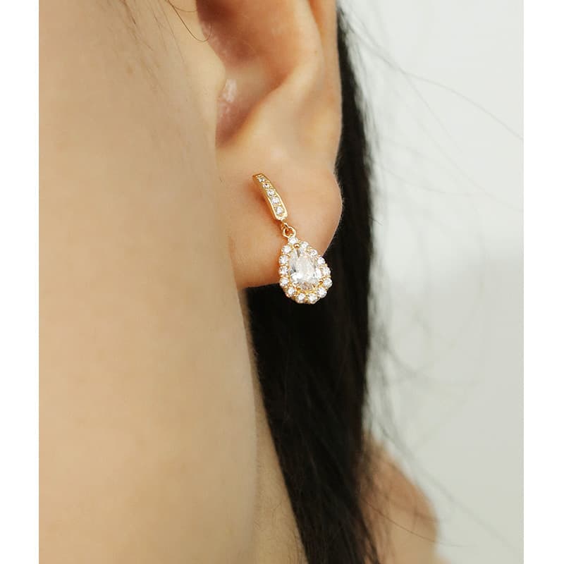 Sterling silver drop Zircon stud earrings electroplated gold-plated diamond-embedded earrings niche all-match