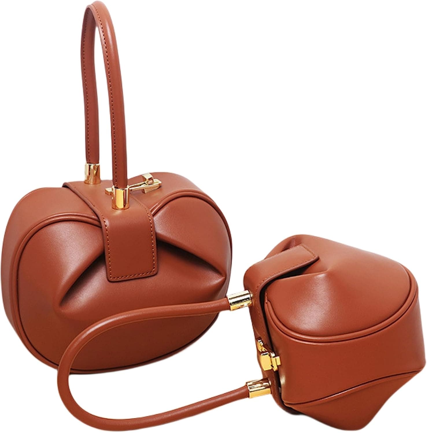 Genuine leather women's handbag, 2024 shoulder retro fashion unique design versatile dumpling bag, high-end solid color women's bag in shape