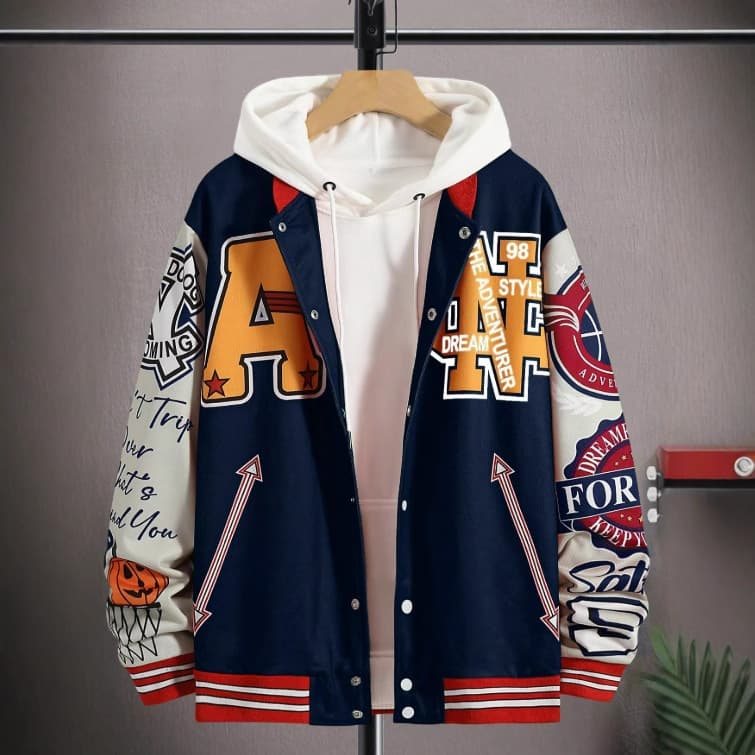 Men's Streetwear Baseball Jacket - Stand Collar Loose Fit (S-XXL) | Digital Print & Lightweight