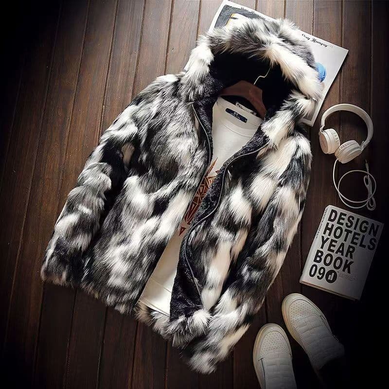 Men's Clothing Men's Faux Fur Winter Coat With Hood – Luxurious Faux Mink Style, Long Tailored Fit, Horn Button Closure (Black, S-XXXL)
