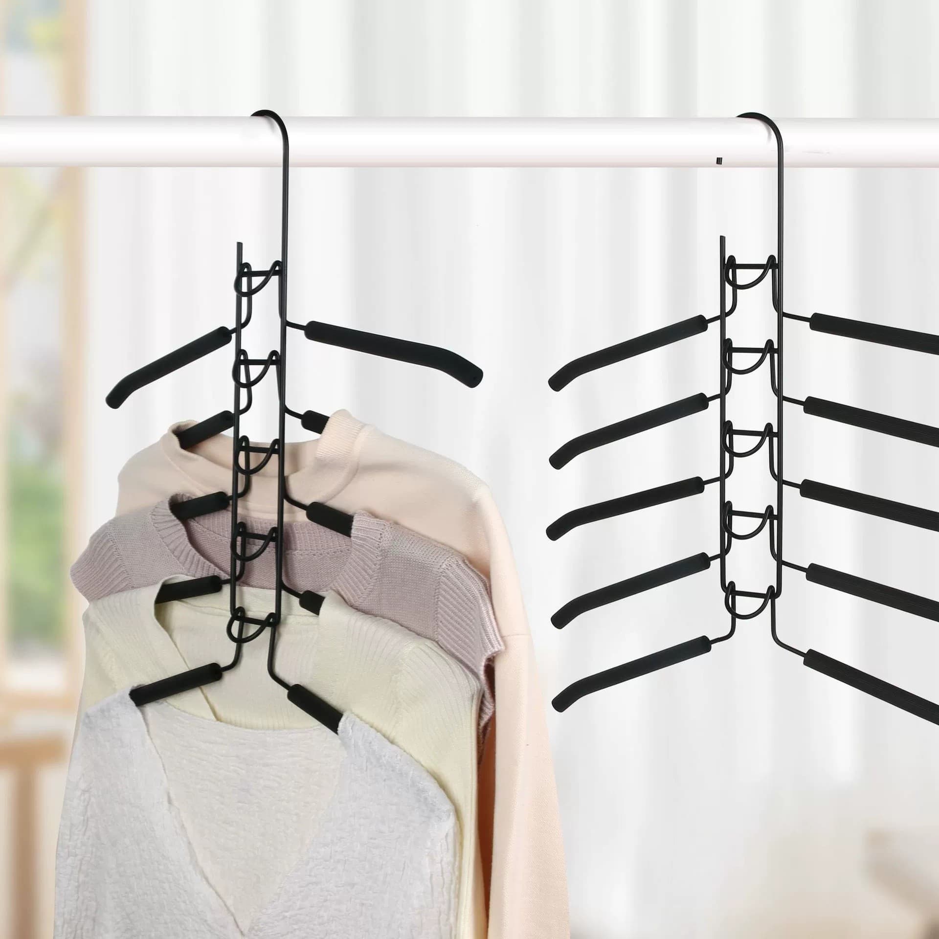 Home Foldable Multi-Layer Clothes Hanger – Space-Saving Iron Hanger For Pants, Shirts & Accessories (Black/White, Modern Minimalist Design)​