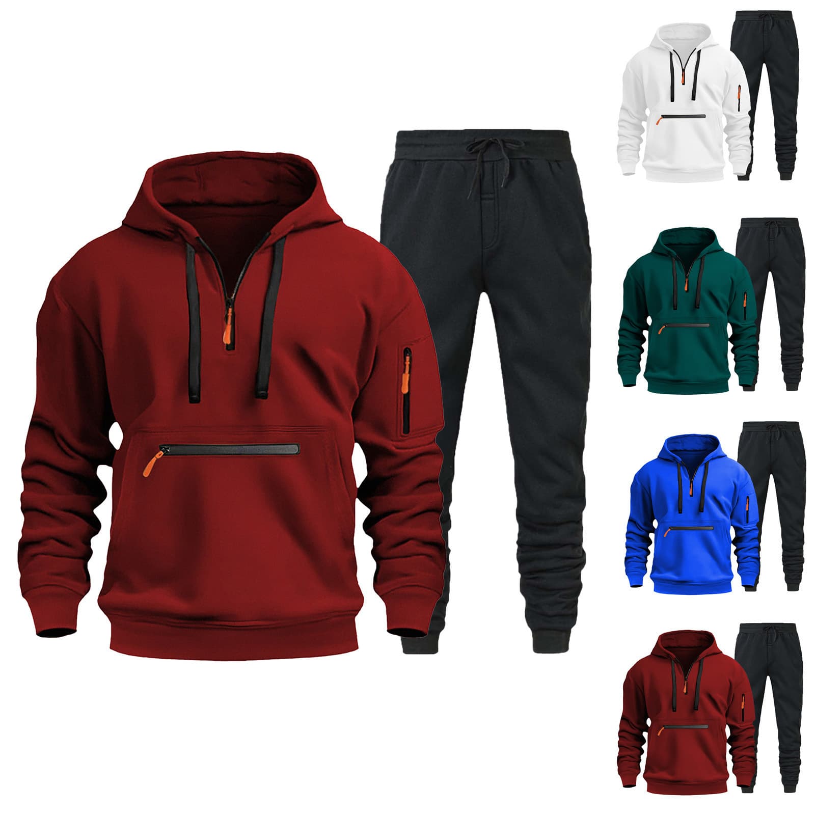 Men's hoodie hoodie zipper multi-pocket zipper pullover sports casual hoodie set