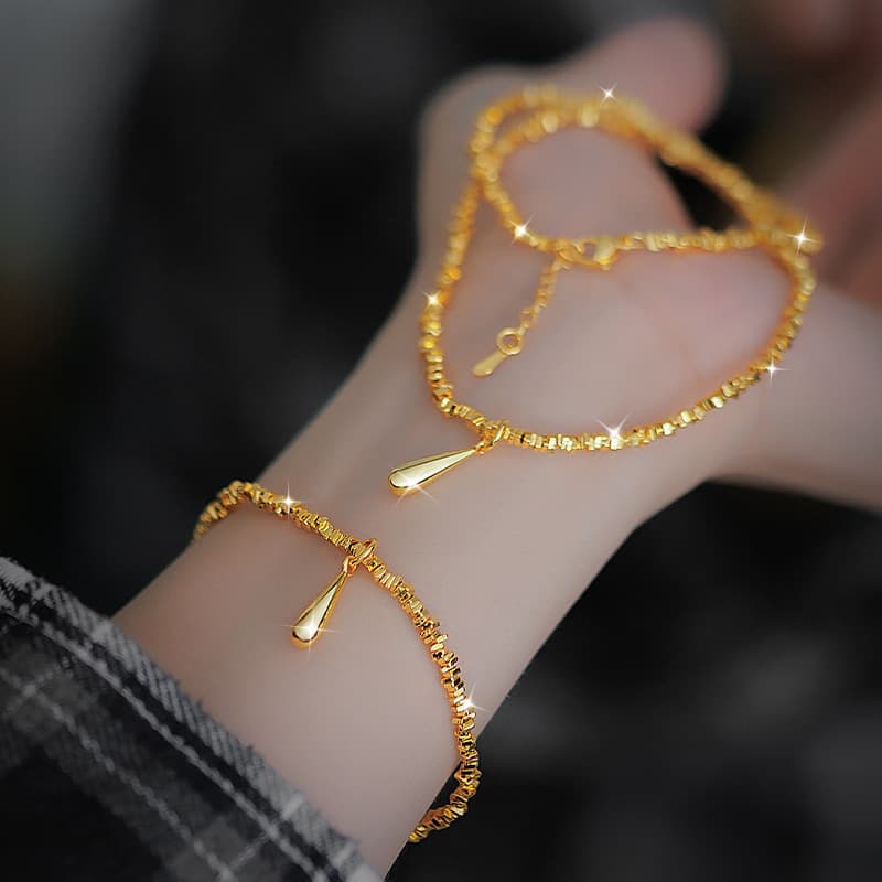 Broken gold water drop bracelet necklace Vietnam sand gold high end light luxury broken silver water drop set