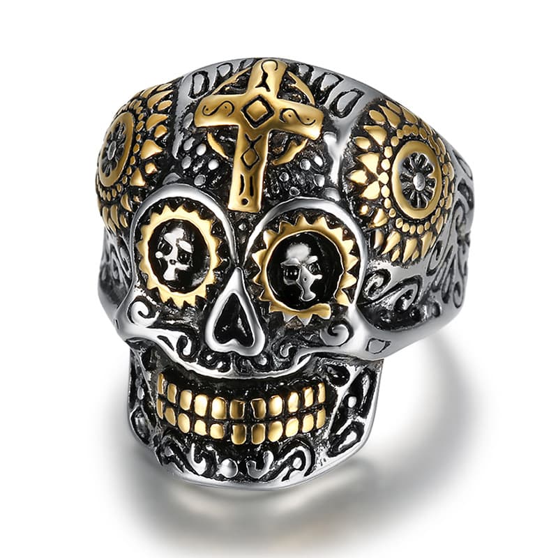 Men's Jewelry Fashion Personality Punk Style Skull Ring Personality Stainless Steel Jewelry Cross Ring
