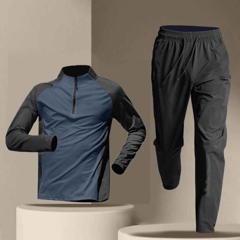Half Zip Training Suit Men's Quick-drying Long Sleeve Pants Suit Sports Track And Field T-shirt Running Set